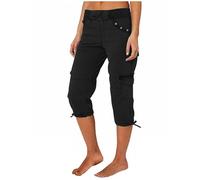 Pantalon 3/4 Cargo Femme Pantacourt Femme éTé Leger Élastique Pantalon Corsaire Ceinture Élastique Travail Randonnée d'extérieur Jogging Sport Capri Pants avec Multi Poches