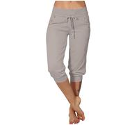 Pantalon 3/4 Femme Coton Pantacourt Fluide Elastique avec Poches Coton Survêtement Décontractée Pants De Jogging Pantalons Court Large Femme D'été