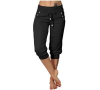 Pantalon 3/4 Femme Coton Pantacourt Fluide Elastique avec Poches Coton Survêtement Décontractée Pants De Jogging Pantalons Court Large Femme D'été