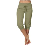 Pantalon 3/4 Femme Coton Pantacourt Fluide Elastique avec Poches Coton Survêtement Décontractée Pants De Jogging Pantalons Court Large Femme D'été