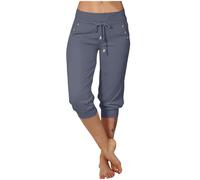 Pantalon 3/4 Femme Coton Pantacourt Fluide Elastique avec Poches Coton Survêtement Décontractée Pants De Jogging Pantalons Court Large Femme D'été