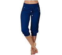 Pantalon 3/4 Femme Coton Pantacourt Fluide Elastique avec Poches Coton Survêtement Décontractée Pants De Jogging Pantalons Court Large Femme D'été