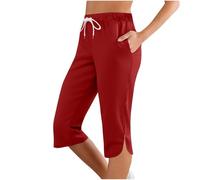 Pantalon 3/4 Femme Été Décontracté Coton Pantalons Elastique Corsaire a Nouer Sport Panta Court Taille Elastique Pantalon Chic Et Elegant 2025