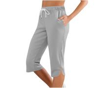 Pantalon 3/4 Femme Été Décontracté Coton Pantalons Elastique Corsaire a Nouer Sport Panta Court Taille Elastique Pantalon Chic Et Elegant 2025