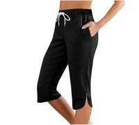 Pantalon 3/4 Femme Été Décontracté Coton Pantalons Elastique Corsaire a Nouer Sport Panta Court Taille Elastique Pantalon Chic Et Elegant 2025