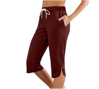 Pantalon 3/4 Femme Été Décontracté Coton Pantalons Elastique Corsaire a Nouer Sport Panta Court Taille Elastique Pantalon Chic Et Elegant 2025