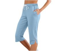 Pantalon 3/4 Femme Été Décontracté Coton Pantalons Elastique Corsaire a Nouer Sport Panta Court Taille Elastique Pantalon Chic Et Elegant 2025