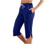 Pantalon 3/4 Femme Été Décontracté Coton Pantalons Elastique Corsaire a Nouer Sport Panta Court Taille Elastique Pantalon Chic Et Elegant 2025