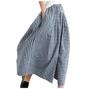 Pantalon 3/4 Femme L Jambe Carreaux Pantalon Femme Lin Printemps Été Taille Elastique Taille Haute Pantalon Court Grande Taille Casual Mode Vêtements d'été VTT Femme Pantalon, bleu, XXL