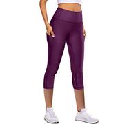 Pantalon 3/4 pour femme - Pantalon capris - Pantalon d'été léger - Taille haute - Noir - Opaque - Pantalon de course - Pantalon de yoga - Pantalon de sport actif - Legging de sport pour le sport et la