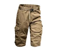 Pantalon 3/4 pour homme - Short cargo avec 7 poches - Pantalon de travail d'été court - Taille élastique - Boutonnière - Bermuda - Coupe décontractée - Short d'été - Short d'extérieur, kaki, 5XL