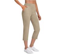 Pantalon 7/8 Été Femme, Lin Coton Uni, Taille Haute Cordon Serrage, Coupe Large Évasée Fluide, Poches, Tissu Ultra Léger Respirant, Affine la Silhouette, Polyvalent Plage Balades Urbaines Quotidien