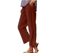 Pantalon 7/8 Femme Droit- Pantalon Taille Elastique Couleur Unie Poches Latérales Décontracté à Neuf Points Classiques Comfortable Slim Simple Élégants De Tous Les Jours Plage Pants