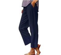 Pantalon 7/8 Femme Droit- Pantalon Taille Elastique Couleur Unie Poches Latérales Décontracté à Neuf Points Classiques Comfortable Slim Simple Élégants De Tous Les Jours Plage Pants
