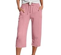 Pantalon 7/8 Femme Ete en Coton Et Lin Pantacourt Fluide Elastique avec Poches Coton Lin Survêtement Décontractée Pants De Sport Pantalons Court Large Femme Été