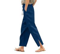 Pantalon 7/8 Femme Taille Haute- Pantalon Ample Fluide BohèMe avec Poches Jambes Large Style Capri Palais Plage VêTements D'éTé 2025 Tendance Couleur Unie éLéGants Classiques Baggy Pants