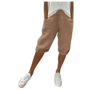Pantalon 7/8 Leger Femmes Pantalons en Coton Et Lin Chic Pantacourt Grande Taille pour Femme Élastique Pantacourt Élastiquée Shorts Cropped Short Boheme