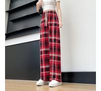Pantalon à carreaux surdimensionné 95 % polyester style urbain | Jambes larges, coupe taille haute, motif à carreaux, style urbain décontracté, tenue printemps-été
