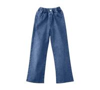 Pantalon à fleurs pour fille - Jean baggy décontracté - Jambe large - Taille haute - Pantalon en denim - Taille 5 à 14 - Pantalon boueux non doublé, bleu, 5 ans