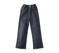 Pantalon à fleurs pour fille - Jean baggy décontracté - Jambe large - Taille haute - Pantalon en denim - Taille 5 à 14 - Pantalon boueux non doublé, Noir , 15 ans