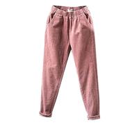 Pantalon à jambe droite pour femme - Taille élastique - Pantalon d'hiver en velours côtelé avec poches - Coupe ample - Jambe large - Grande taille - Pantalon de détente de couleur unie pour un usage