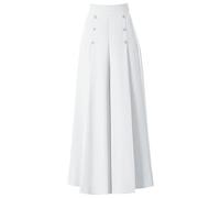 Pantalon à jambes larges plissées tendance pour femme printemps et été taille haute ample slim milieu pantalon à 9 points jupe-culotte décontractée pour femme, blanc, M
