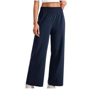 Pantalon à Jambes Larges pour Femmes, élastique, Taille Haute, Ample, décontracté, Jambe Droite, Pantalon de Yoga, Long avec Poches Robe D Ete pour Femme Longue Short Femme Chic Noir (Dark Blue, S)