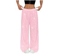 Pantalon à paillettes à jambes larges, pantalon noir à paillettes pour femme - Pantalon de danse de rave, de couleur unie, pantalon vintage doux, décontracté, brillant, doux et extensible à la taille