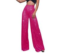Pantalon à Paillettes Métallique Pour Femme - Taille Haute, Long, Ample - Été, Bureau - Grandes Tailles - Rose Chaud, XXXXL