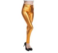 Pantalon à paillettes pour femme - Argenté brillant - Legging festif - Disco Club - Pantalon en cuir à paillettes - Pantalon évasé - Pantalon de carnaval - Pantalon de fête hip hop des années 70, or