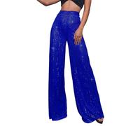 Pantalon à paillettes pour femme - Pantalon long métallique - Taille haute - Pantalon d'été ample - Grandes tailles - Pantalon à paillettes métallique - Pantalon de bureau, BU1, M