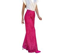 Pantalon à paillettes pour femme - Taille haute - Jambe large - Pantalon décontracté scintillant - Pantalon de danse pailleté - Couleur unie - Pantalon palazzo classique à paillettes, rose vif, S