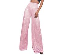 Pantalon À Paillettes Vintage Évasé pour Femme Long Pantalons Évasé Disco Scintillant Taille Haute Imprimé Hippie Tenue De Soirée De Danse Hip-Hop