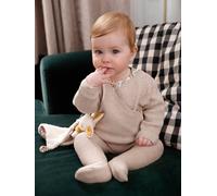 Pantalon à pieds bébé en tricot coton/laine beige chiné 3M(60CM)