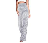 Pantalon à rabat pour femme années 70 à paillettes avec jambe large - Pantalon taille haute élastique - Jazzpants - Pantalon Palazzo - Pantalon bootcut - Pantalon découpé - Pantalon de loisirs