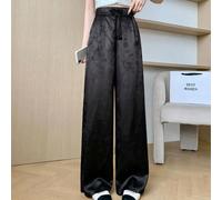 Pantalon ample à jambes larges de style chinois pour femmes, taille haute avec boutons décoratifs, jambe droite élégante et décontractée, noire, pour les vacances L,M,S,XLFloral,PlantesPolyester