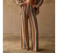 PANTALON AMPLE À JAMBES LARGES DROITES EN JACQUARD TRICOTÉ COLORÉ, PANTALON COUVRE-MAILLOT DE PLAGE STYLE BOHÈME DÉCONTRACTÉ POUR FEMMES L,M,S,XL,XS,XXL,XXS,XXXL,XXXXLgraphique,Rayé,Tout ImpriméTissu 