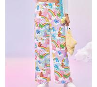 Pantalon ample à jambes larges style doux et mignon avec motif d'ours arc-en-ciel et d'étoiles, motifs de personnages de dessin animé tels que Good Luck Bear, Love-A-Lot Bear, Friend Bear, Funshine Be