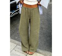 Pantalon ample à taille avec cordon de serrage pour femmes grandes tailles, pantalon long décontracté léger et respirant, vert armée, printemps/été 1XL,2XL,3XL,4XLUnicoloreTissu tissé