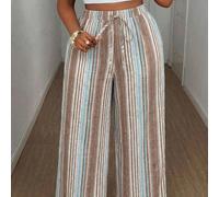 Pantalon ample décontracté à taille élastique et rayures pour femmes grandes tailles 0XL,1XL,2XL,3XL,4XLRayéTissu tissé