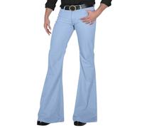 Pantalon ample décontracté pour homme - Couleur unie - Taille élastique - Avec poches - Pantalon léger disco évasé - Convient aux tenues des années 60 et 70 - Pantalon pour homme, bleu clair, M