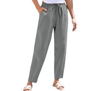 Pantalon ample en coton pour femme, pantalon de plage d'été de couleur unie, pantalon court en lin confortable, taille extensible, pantalon de détente droit long pour sortir, gris, XXL
