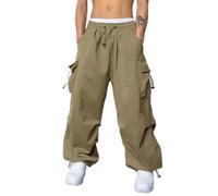 Pantalon ample en polyester de couleur unie pour femme, coupe ample, jambe droite, longueur normale, élasticité modérée pour un usage quotidien, les vacances et la vie en boîte (XXXL kaki)