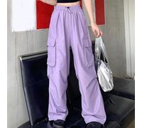 Pantalon ample en polyester de couleur unie pour femme, coupe ample, jambe droite, longueur normale, élasticité modérée pour un usage quotidien, les vacances et la vie en boîte (XXL violet)