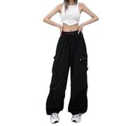Pantalon ample en polyester de couleur unie pour femme, coupe ample, jambe droite, longueur normale, élasticité modérée pour un usage quotidien, les vacances et la vie en boîte (XXXL noir)