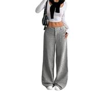 Pantalon ample en velours côtelé pour femme, style rétro, décontracté, taille haute, pantalon uni, baggy élastique à jambe large, gris, XL