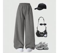 Pantalon ample et décontracté pour préadolescentes, design de couleur unie basique. Convient pour les déplacements quotidiens, les loisirs, les vacances, les sorties entre amis, la photographie de rue