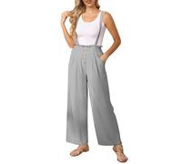 Pantalon Ample Femme Coton Taille Haute Jogging Pantalon à Bretelles détachables et réglables pour Femmes, en Coton, décontracté, Tube Droit, Taille Pantalon Femme Taille Haute Chic Blanc (Grey, L)