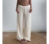 Pantalon ample maxi texturé transparent et sexy en jacquard de couleur unie crème, convient pour les vacances d'été, la plage, les sports, le port quotidien, les rendez-vous de la Saint-Valentin L,M,S