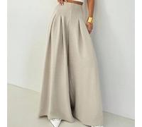 Pantalon ample plissé décontracté et élégant pour femmes, couleur amande, texture de lin. Convient pour le trajet domicile-travail, la rentrée scolaire, les tenues d'enseignant, les négociations d'aff